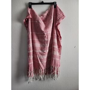 Beautiful Soft Red And Cream Striped Turkish Towel/Scarf 32"x60" Versatile NWOT